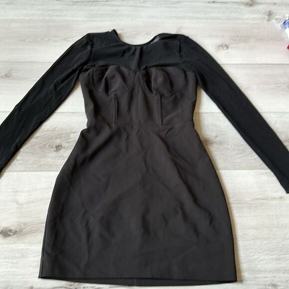 NBD Long Sleeve‎ Mesh Mini Dress in Black Size XS Nwt - Picture 2 of 6